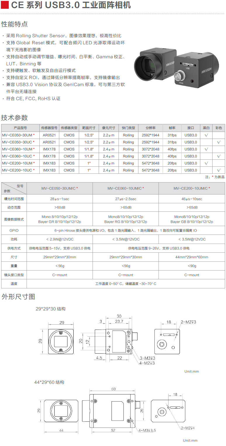 CE系列USB3.0工業(yè)面陣相機(jī)